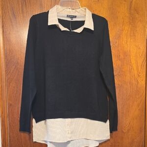 Adrianna Papell Black and Cream Polka Dot Top